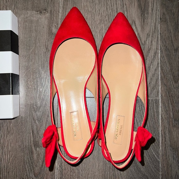 BNIB Aquazzura Red Suede Ballet Ballerina Slingback Flats - Picture 2 of 15